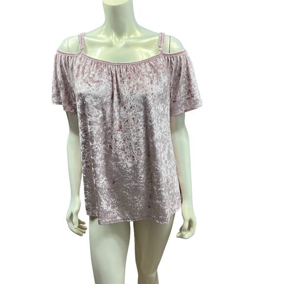 Emi & Joe Blush Pink Crushed Velvet Cold Shoulder Top Size L NWT Romantic Boho - Picture 2 of 12